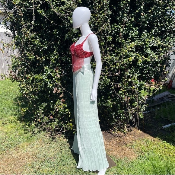 NWT Lovers + Friends Seafoam Belted Palazzo Puddle Leg Trousers Seafoam … - Picture 10 of 14